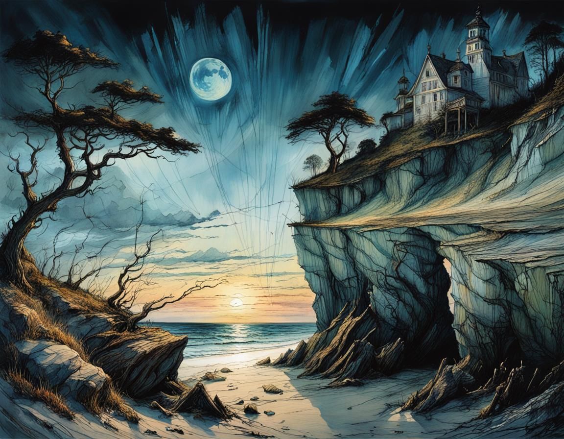 Mysterious Chalk Coast of Rügen at Sunset