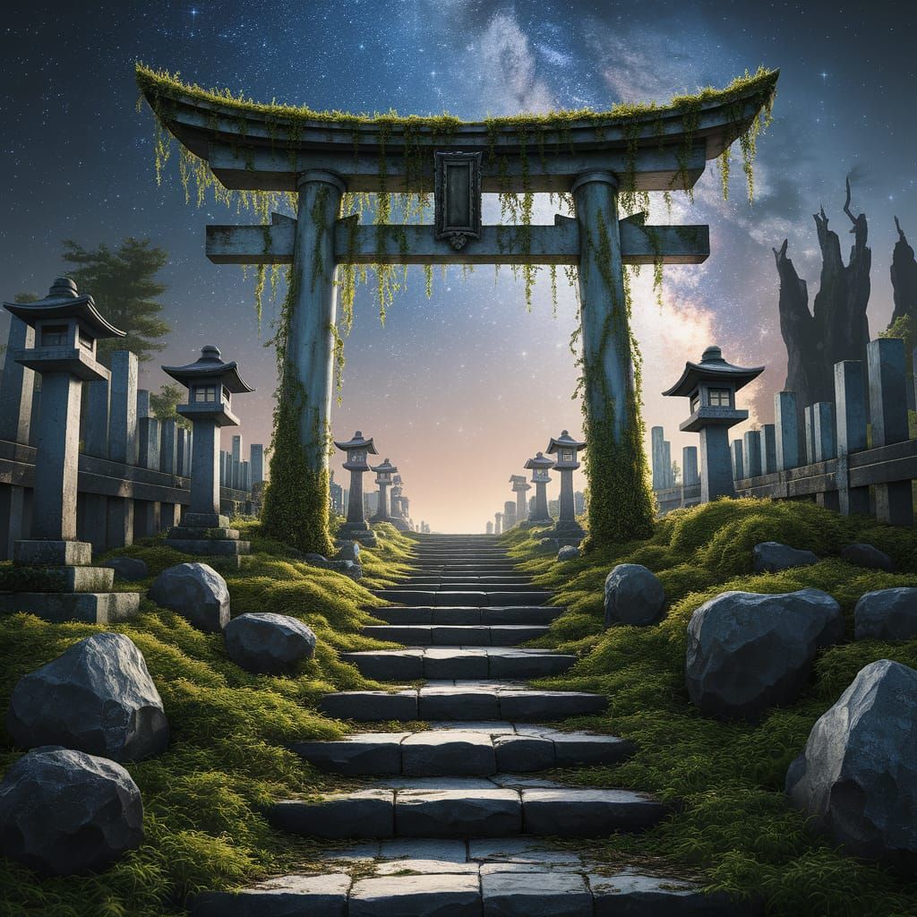 Abandoned Tori Gate Overgrown with Vines and Moss