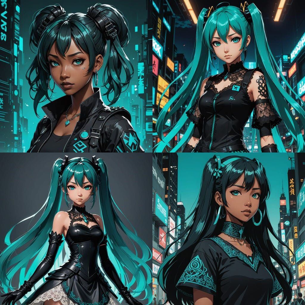 Gothic Hatsune Miku in Deep Color Cel-Shaded Style