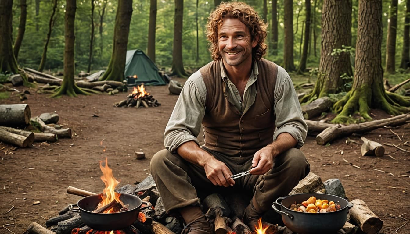 Hobbit Campfire Feast: Cinematic Digital Portrait