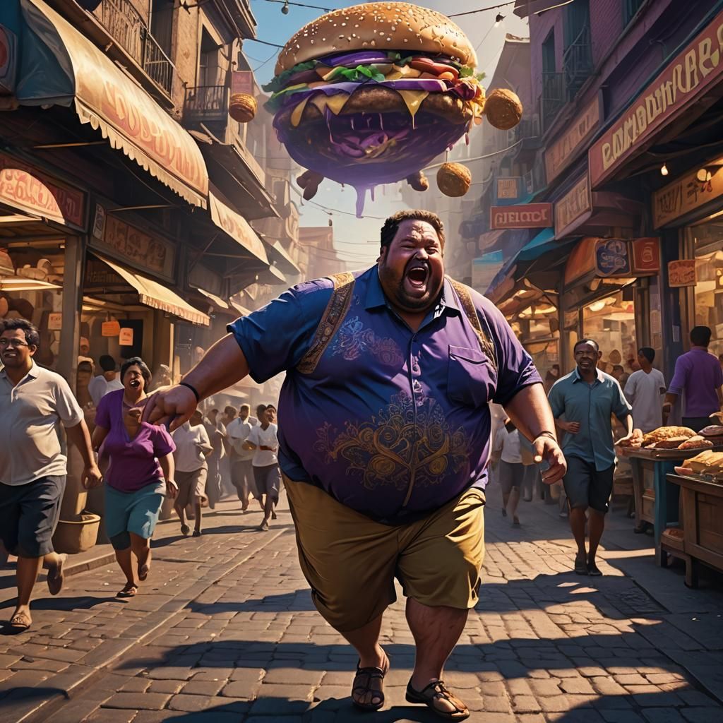 Fat Man Running for Burger: 3D Animation