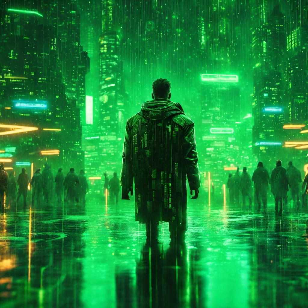 Matrix-Style Code Rain: Cyberpunk Comic Book Art