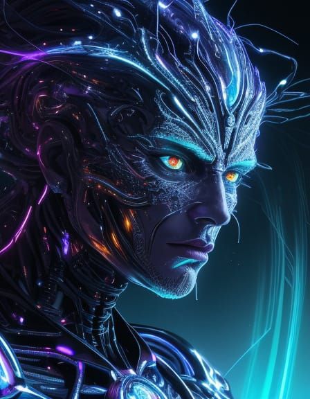 Jagged Cybernetic Emotion in Surreal Astro Landscape