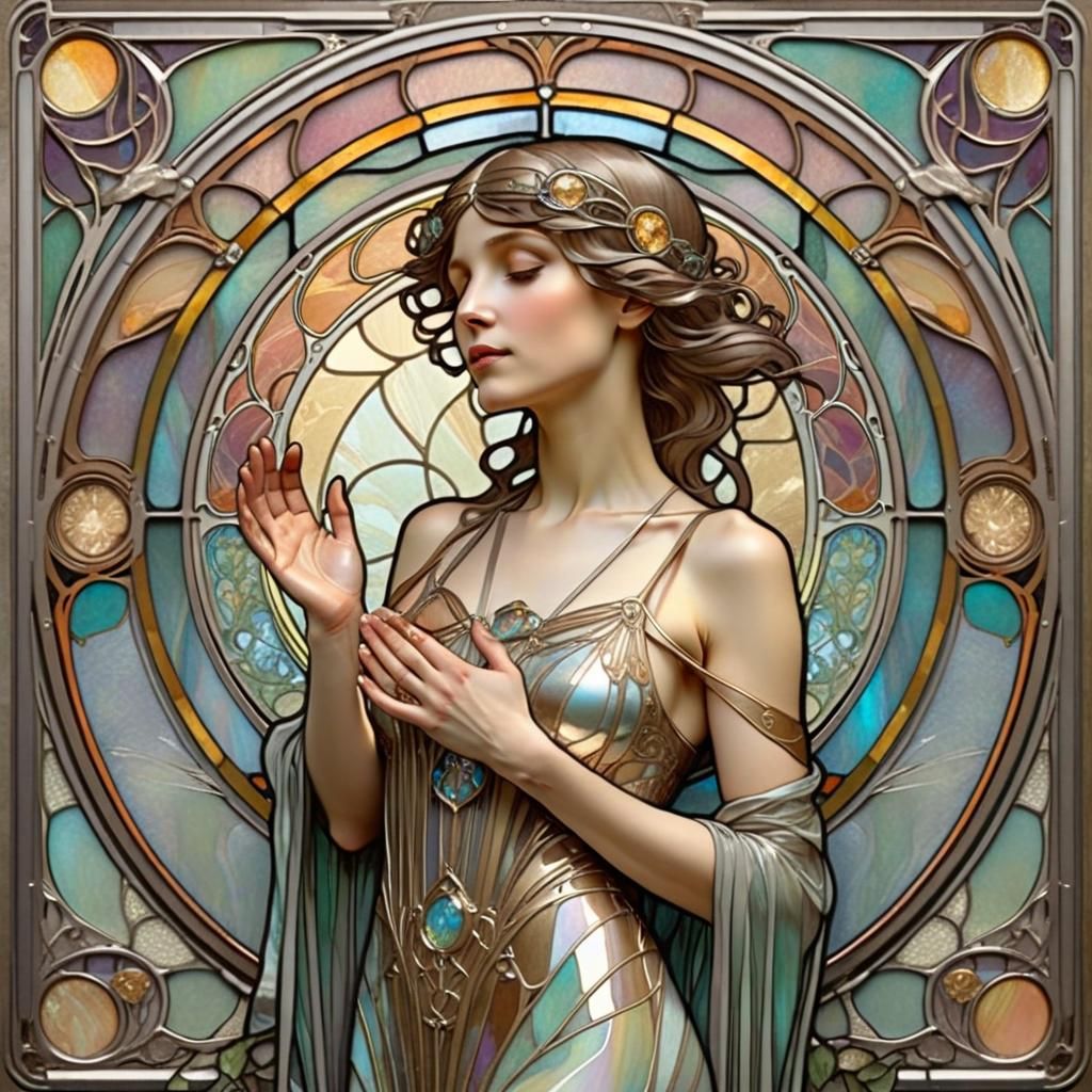 Art Nouveau Woman with Stained Glass