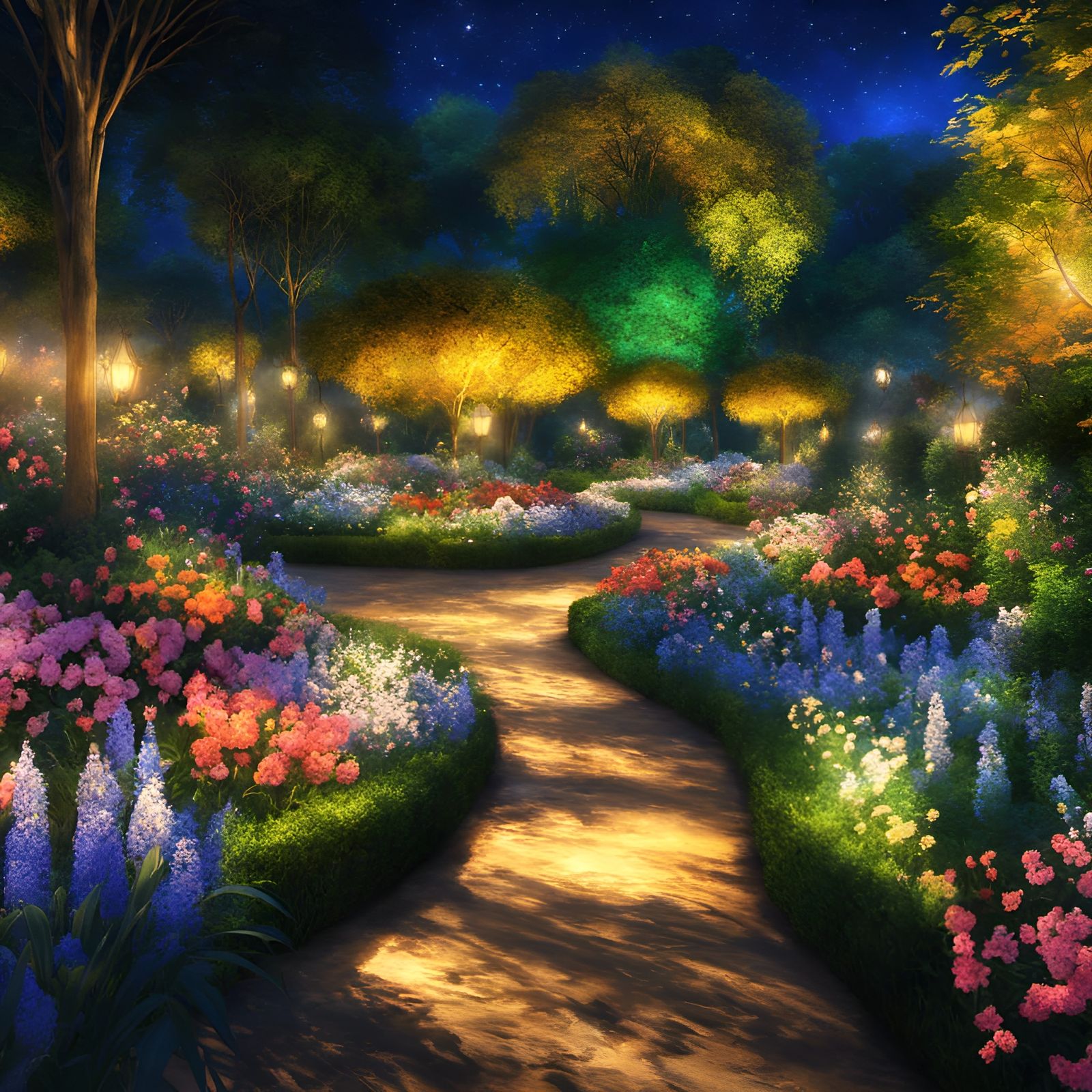 Gold Marble Midnight Garden in Anime Realism