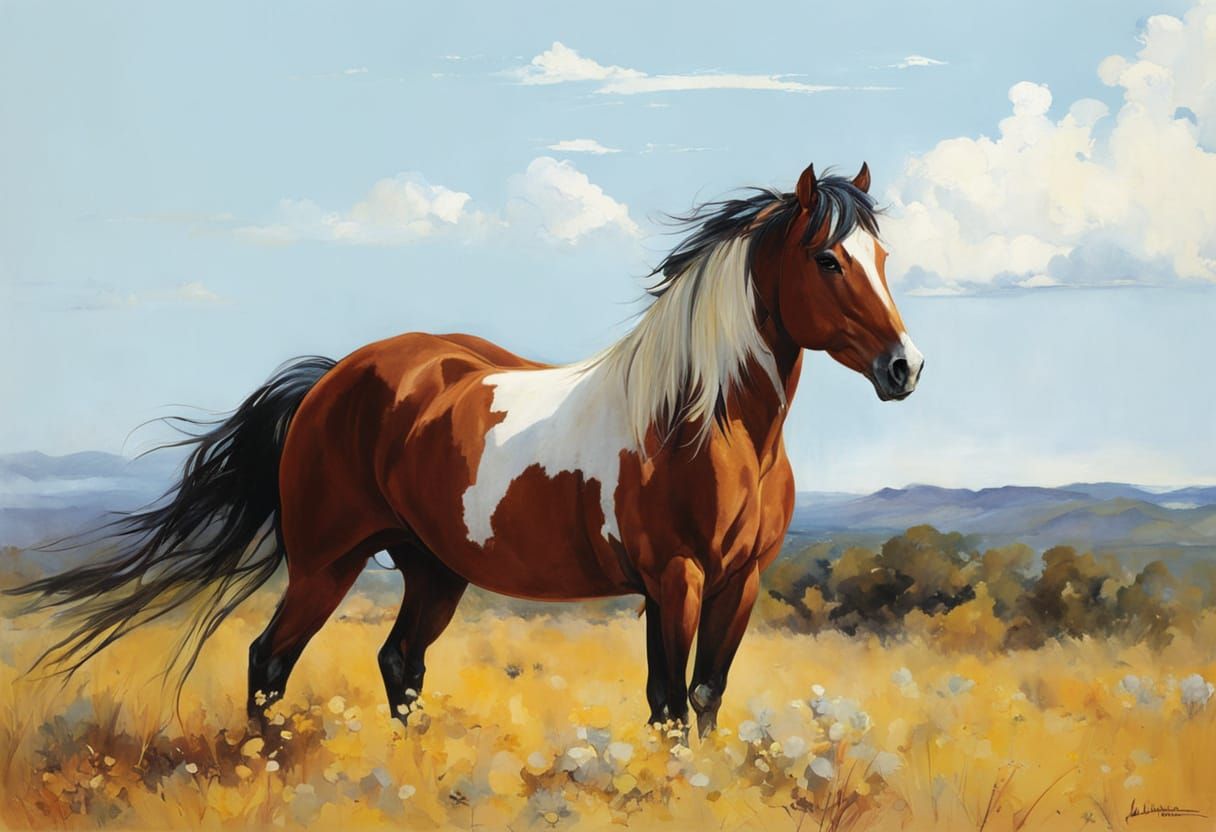Wild Mustang in Romantic Art Style