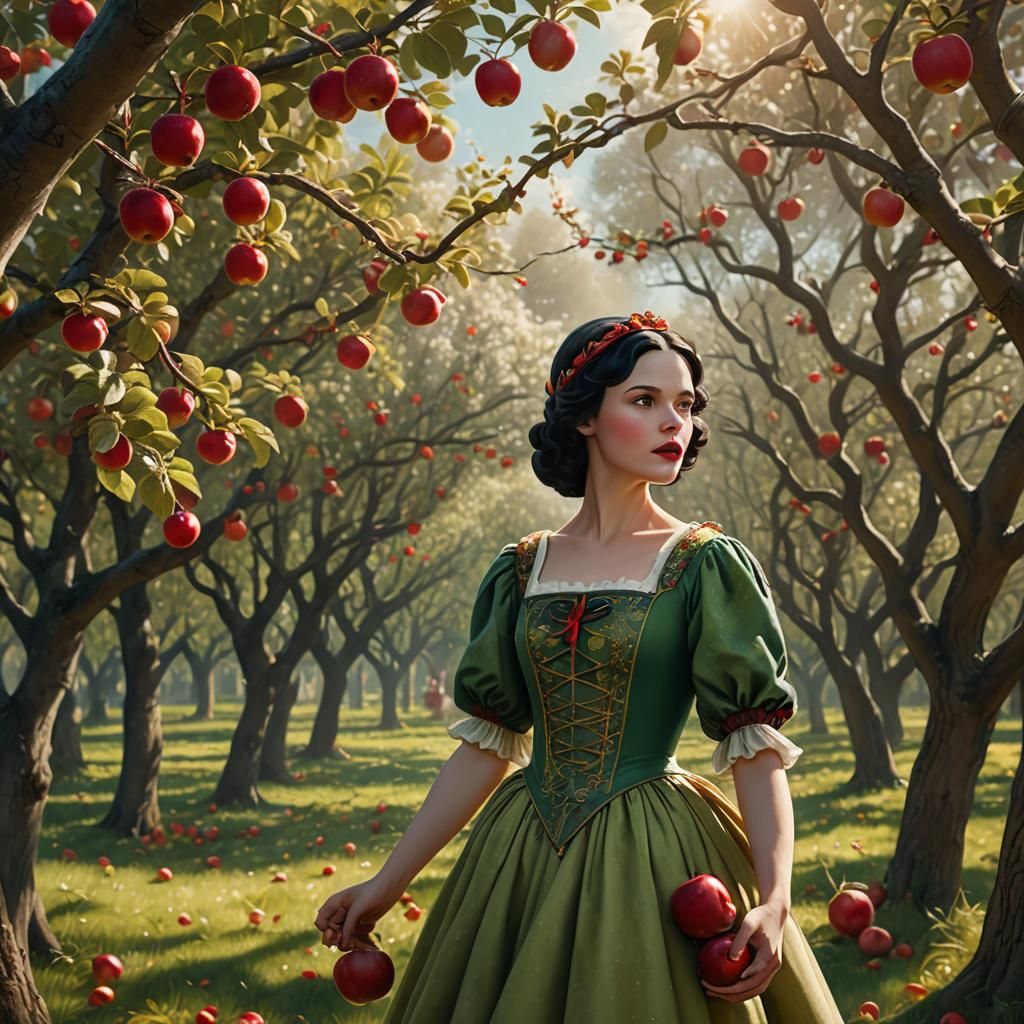 Snow White in Orchard: Fantasy Matte Painting