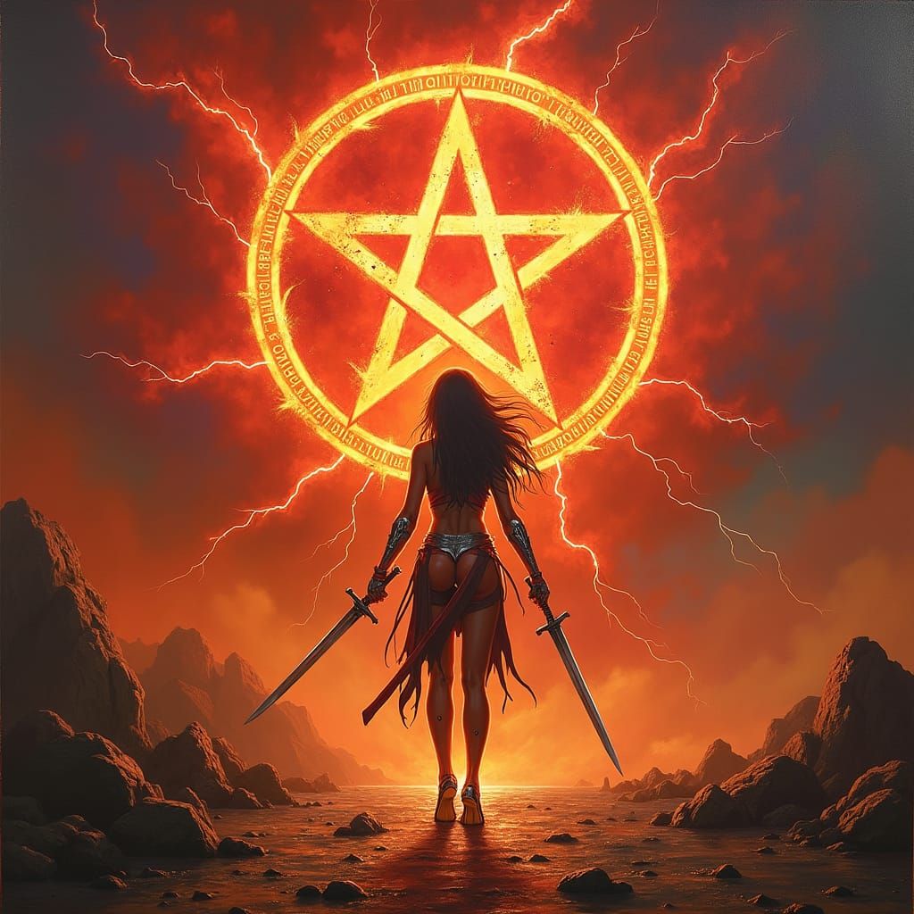 Epic Cyberpunk Centaur Demon in Hellscape