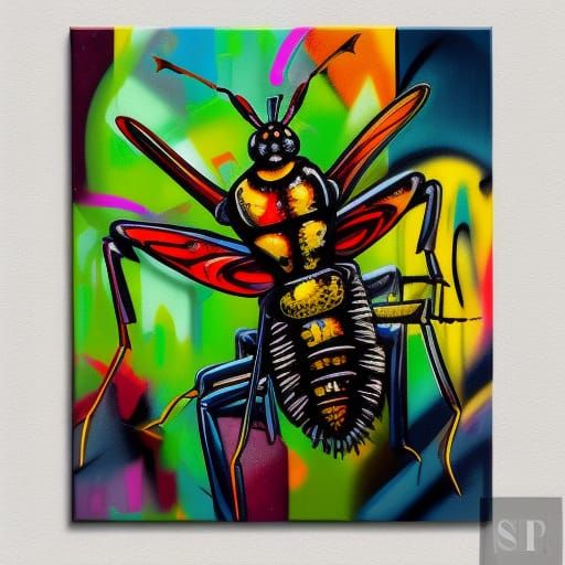 Humanoid Insect Mantis in Graffiti Street Art