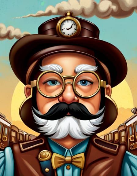 Adorable Steampunk Train Driver with Mustache