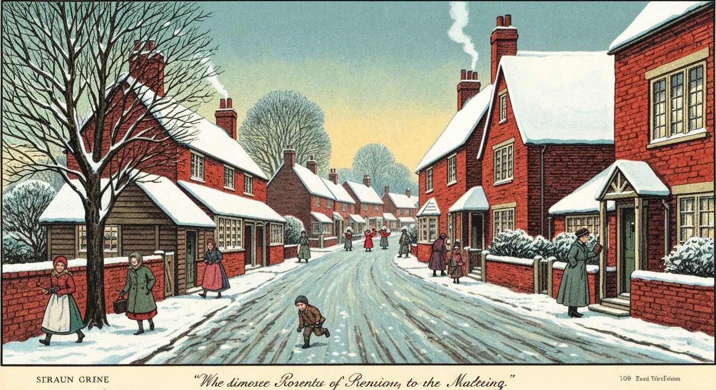 Charming 1950s Winter Village Illustration