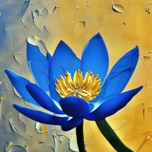 Blue Egyptian Lotus on the Nile: Oil Painting