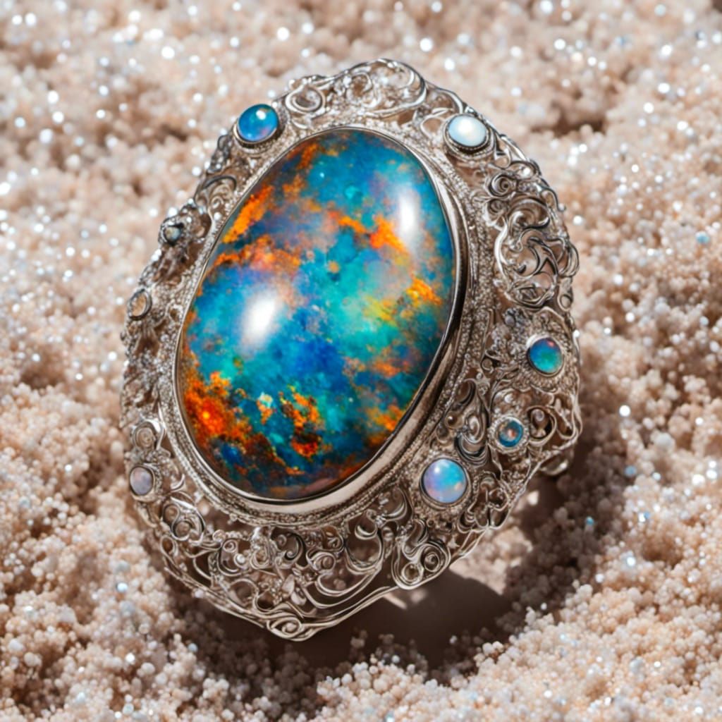 Hyperrealistic Australian Opal Stone with Intricate Patterns