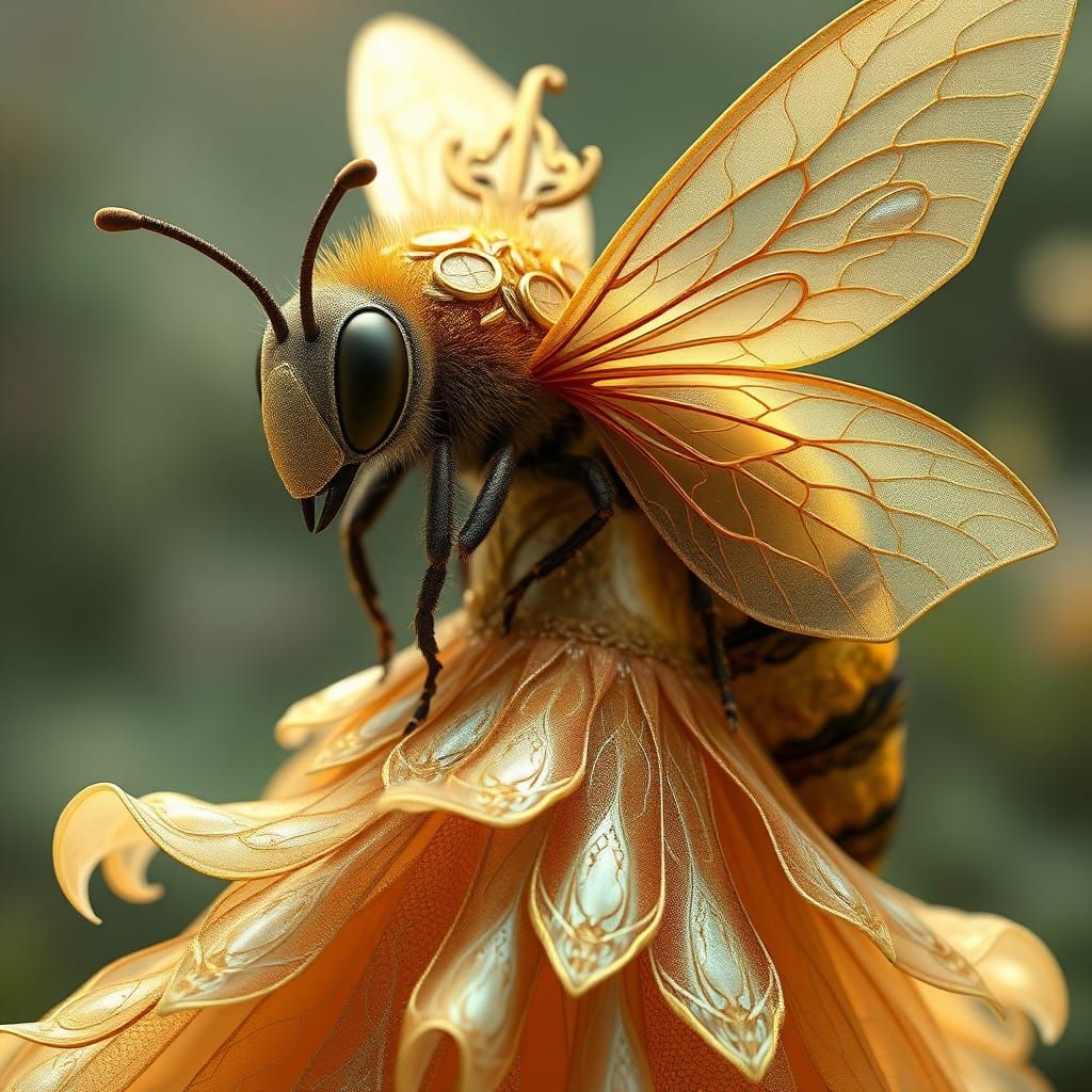 Regal Fairy Queen Bee in Vibrant, Iridescent Gown