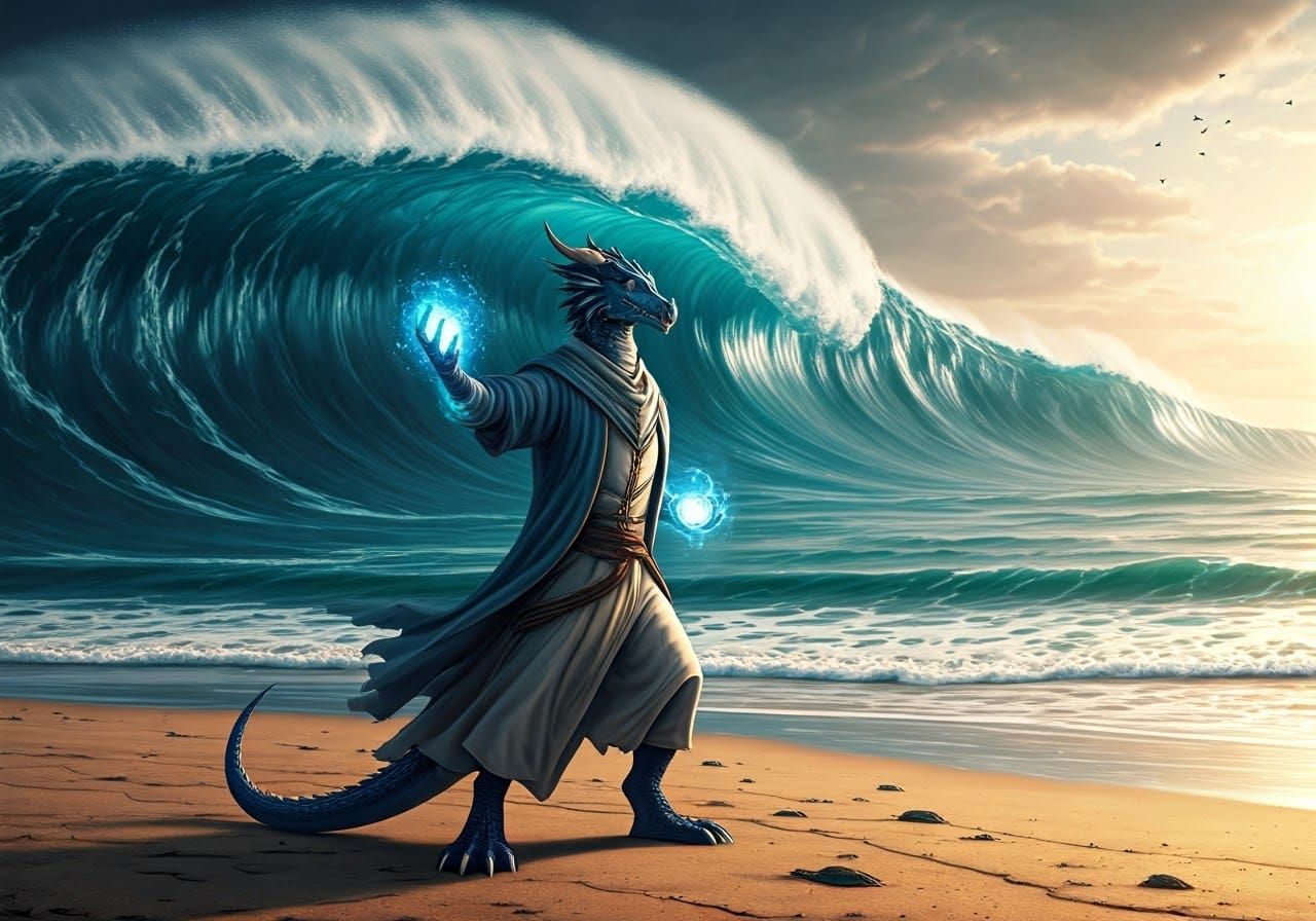 Dragon Mage Commands the Sea in Digital Art