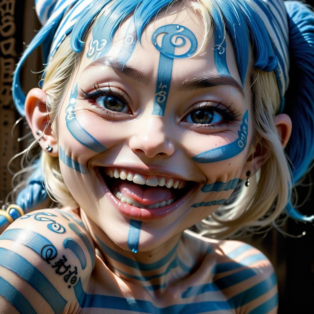 Fantasy Smurfette Portrait with Tattoos in Detailed Realism