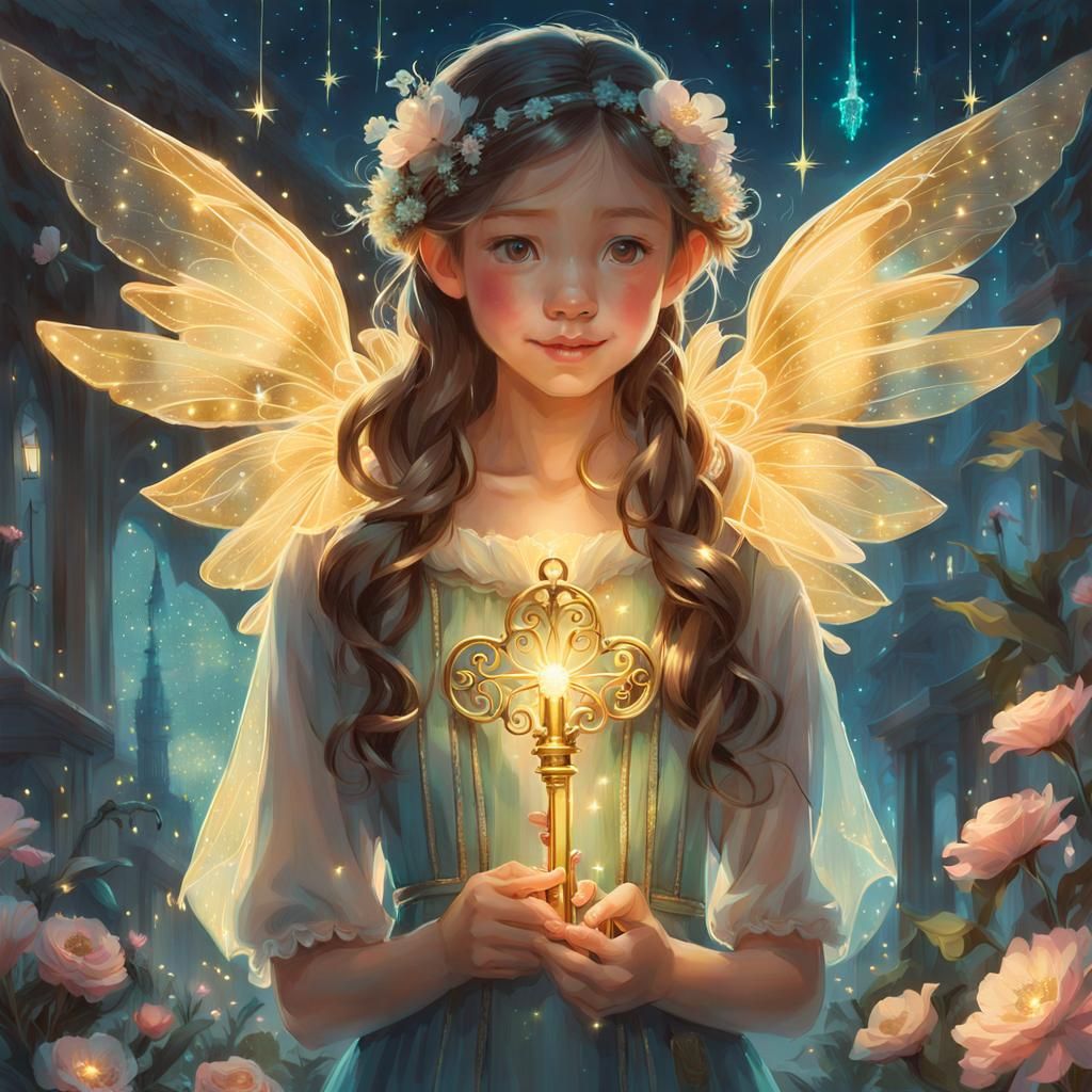 Enchanted Golden Key with Fairy Wings