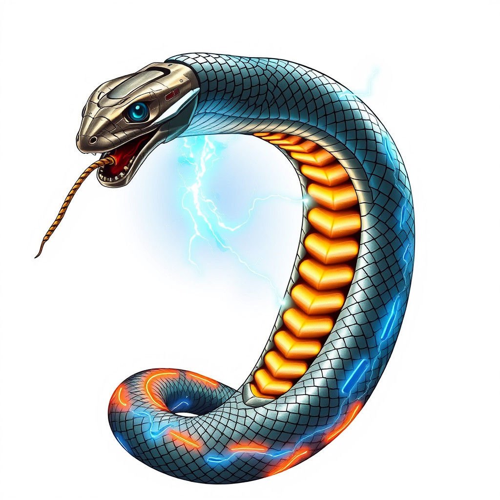 Metallic Serpent Robot with Glowing Wires