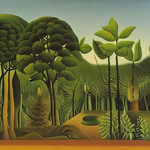 Dreamlike Jungle Scene in Naive Art Style