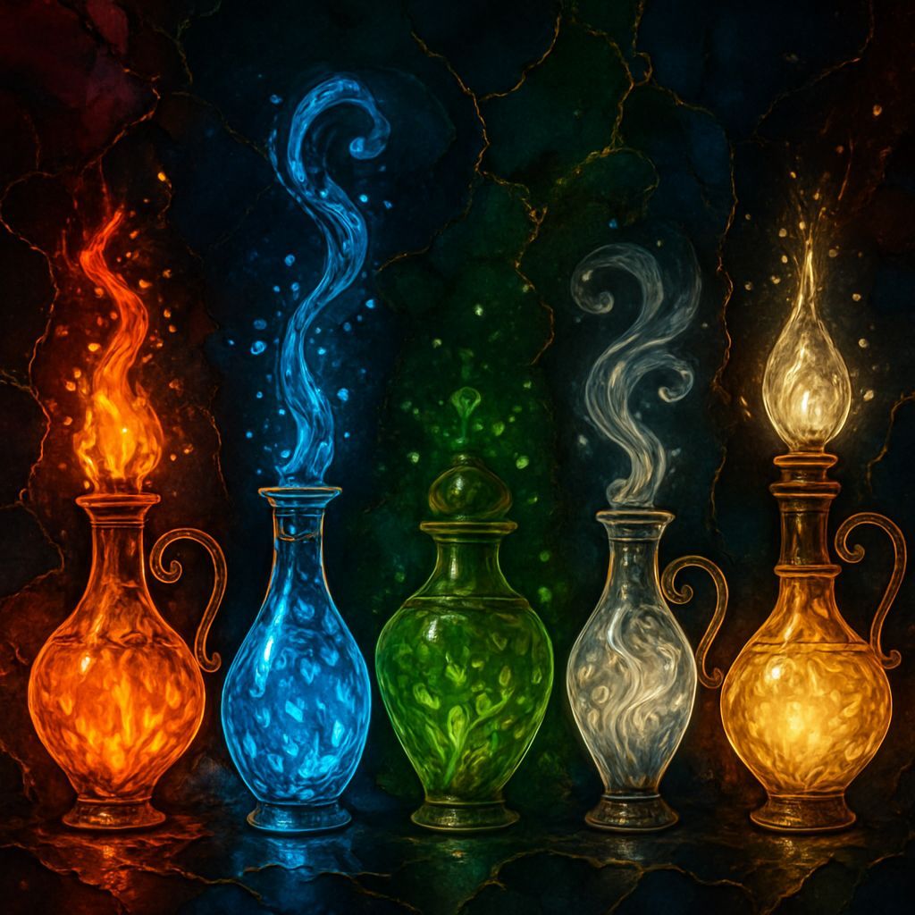 Glowing Magical Potions in Alcohol Ink Style