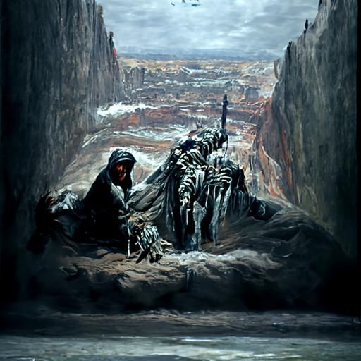Grim Desert Landscape in Classical Painting Style