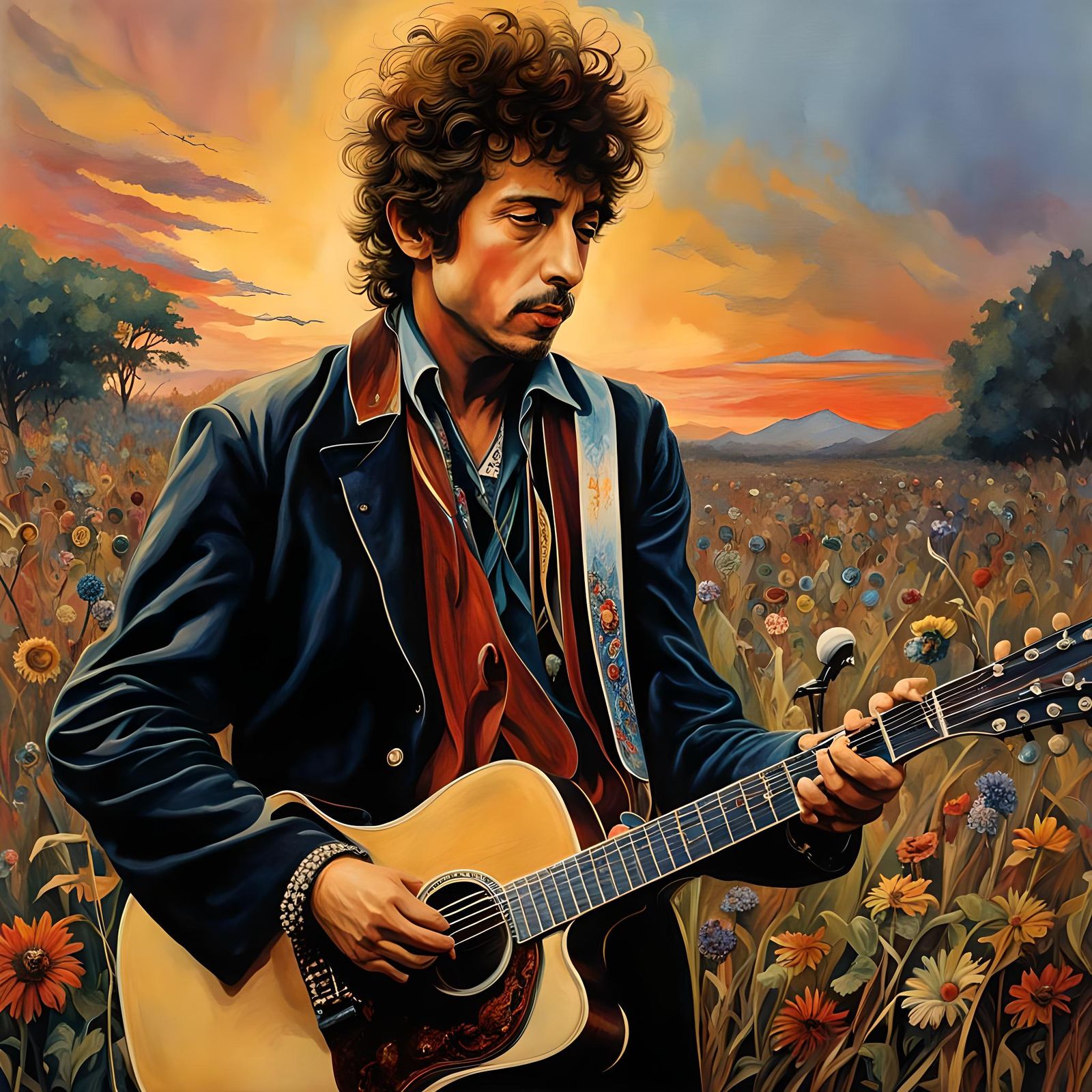 Bob Dylan at Woodstock: Ink and Watercolor