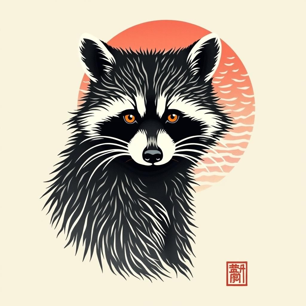japanese woodcut inspired raccoon tattoo. woodcut, linocut, ...