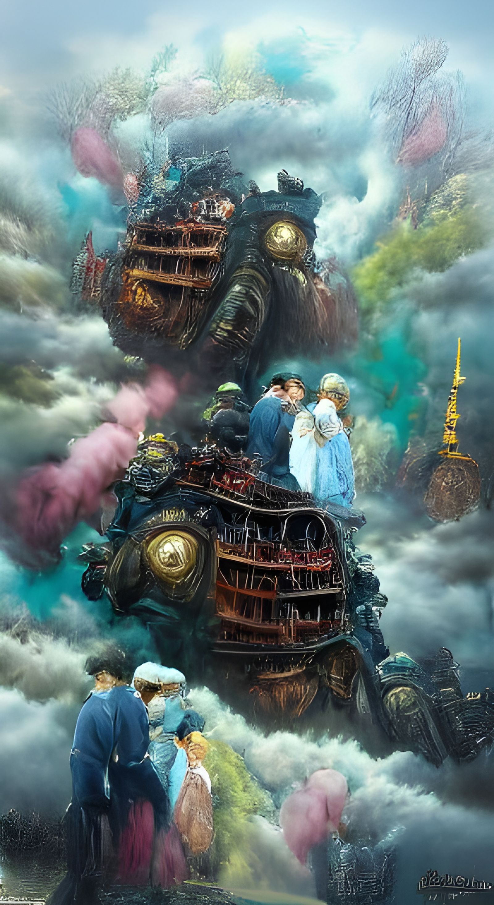 Steampunk Moving Castle in Ethereal Fantasy Style