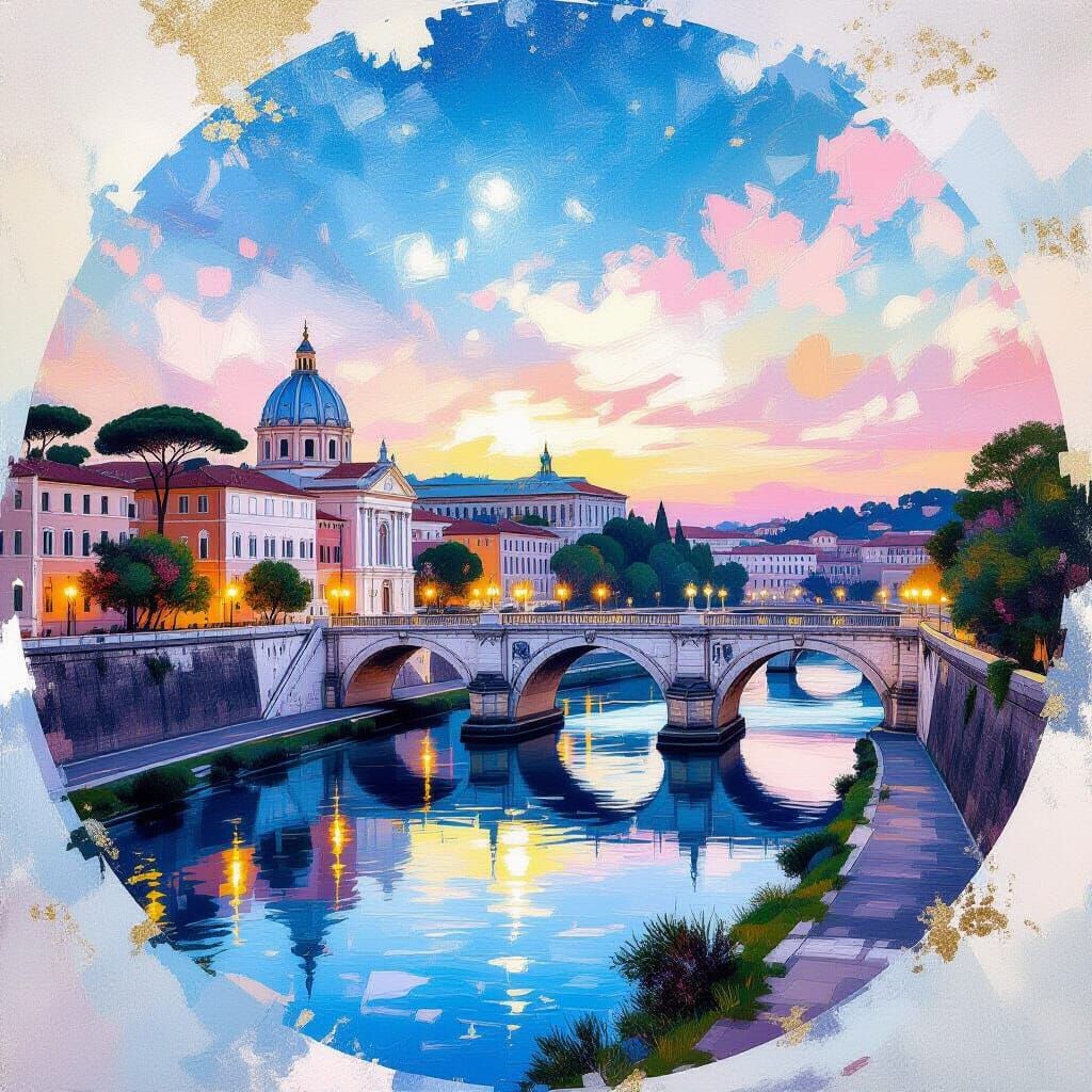 Starry Sky Over Rome: Impressionist Rococo Painting