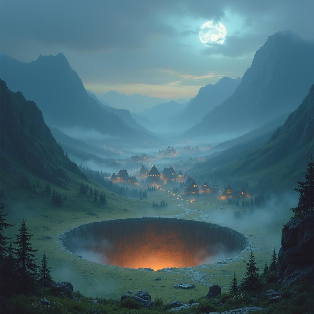 Colossal Crater Dominates Mystical Fantasy Landscape