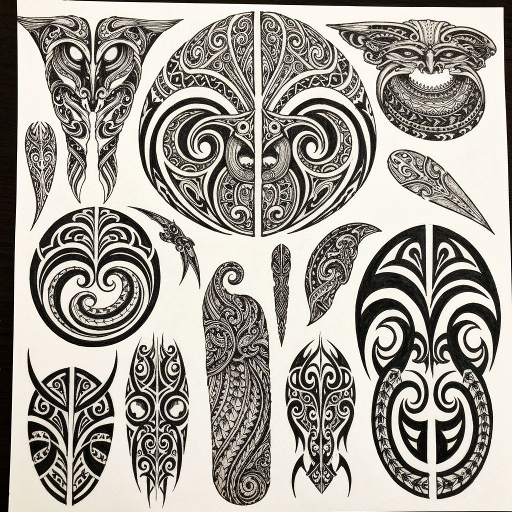 Intricate Tribal Tattoo Designs on A4 Sheet