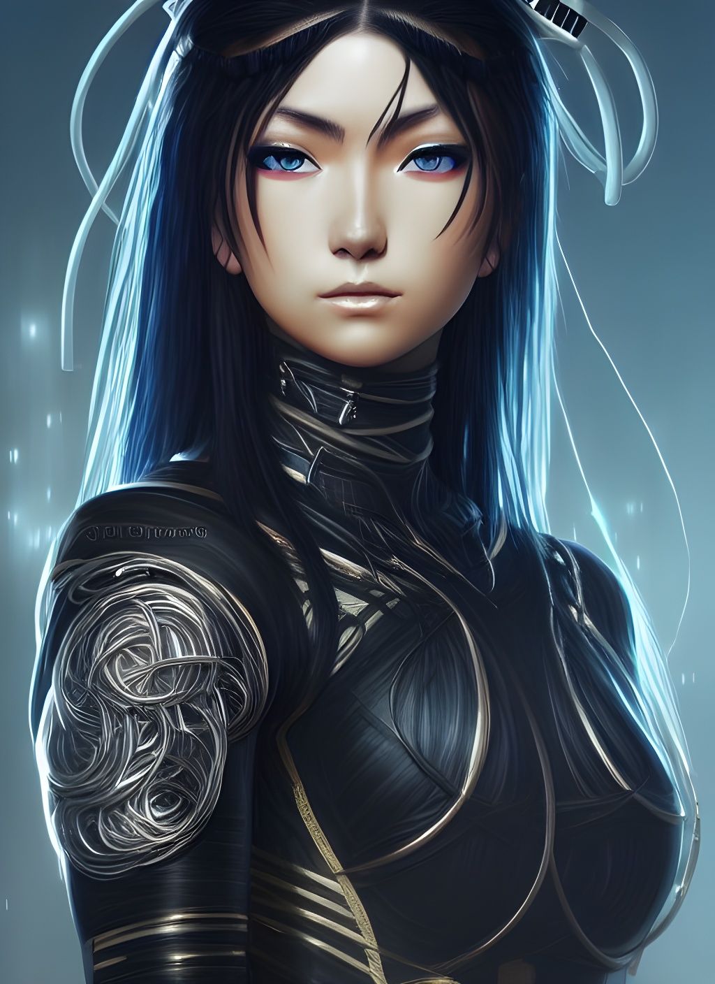 Cyberpunk Ninja Warrior Portrait: Digital Art