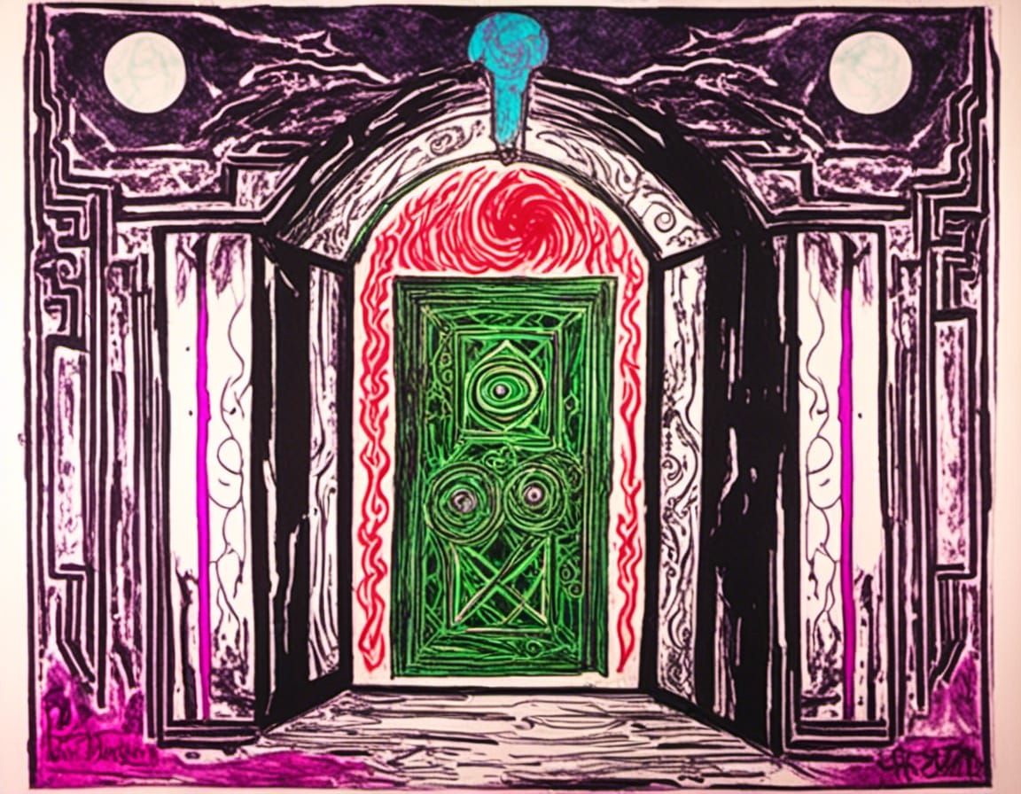 Surreal Neon City Dream Door Triptych