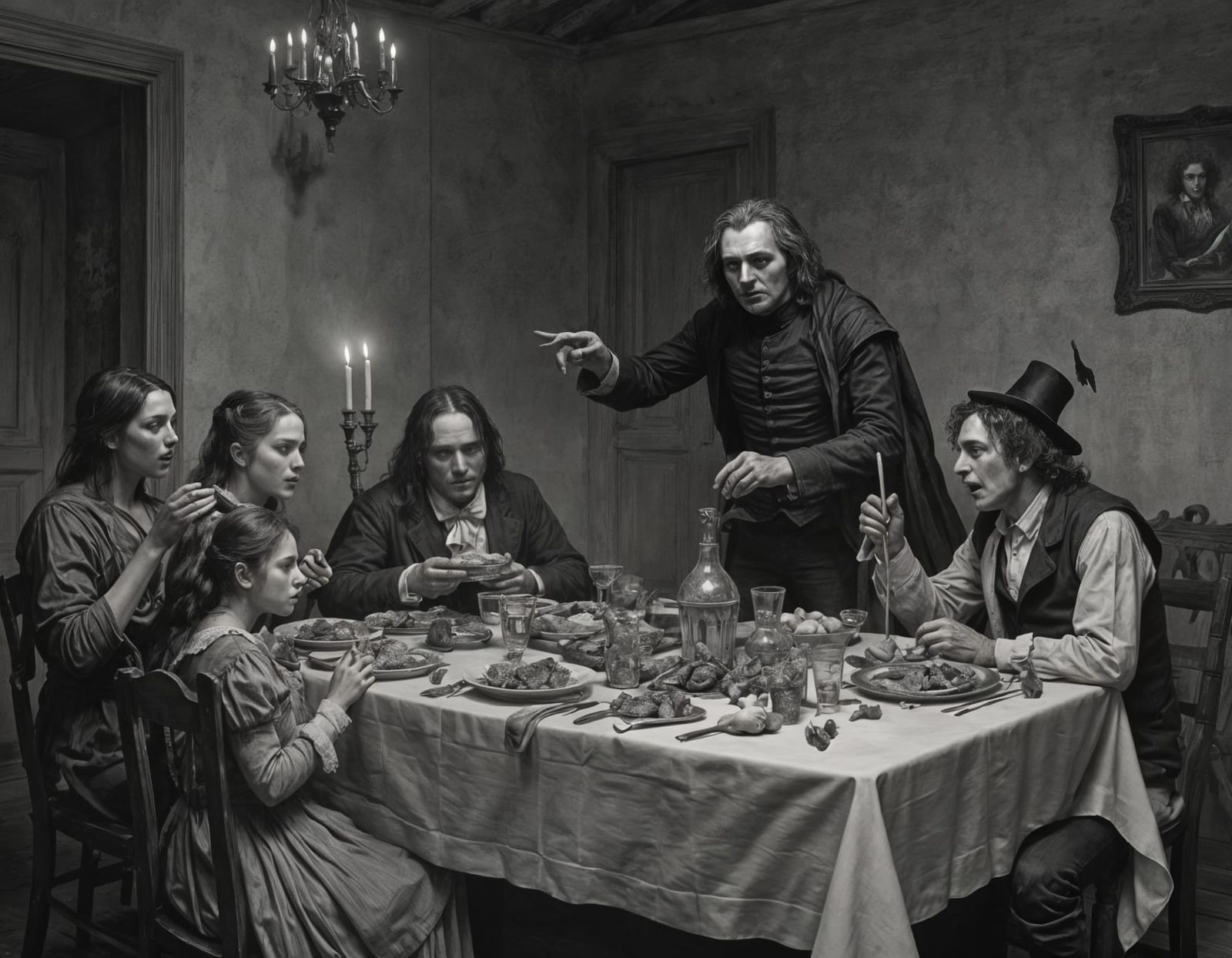 Horror Family Dinner in Gustave Doré Style