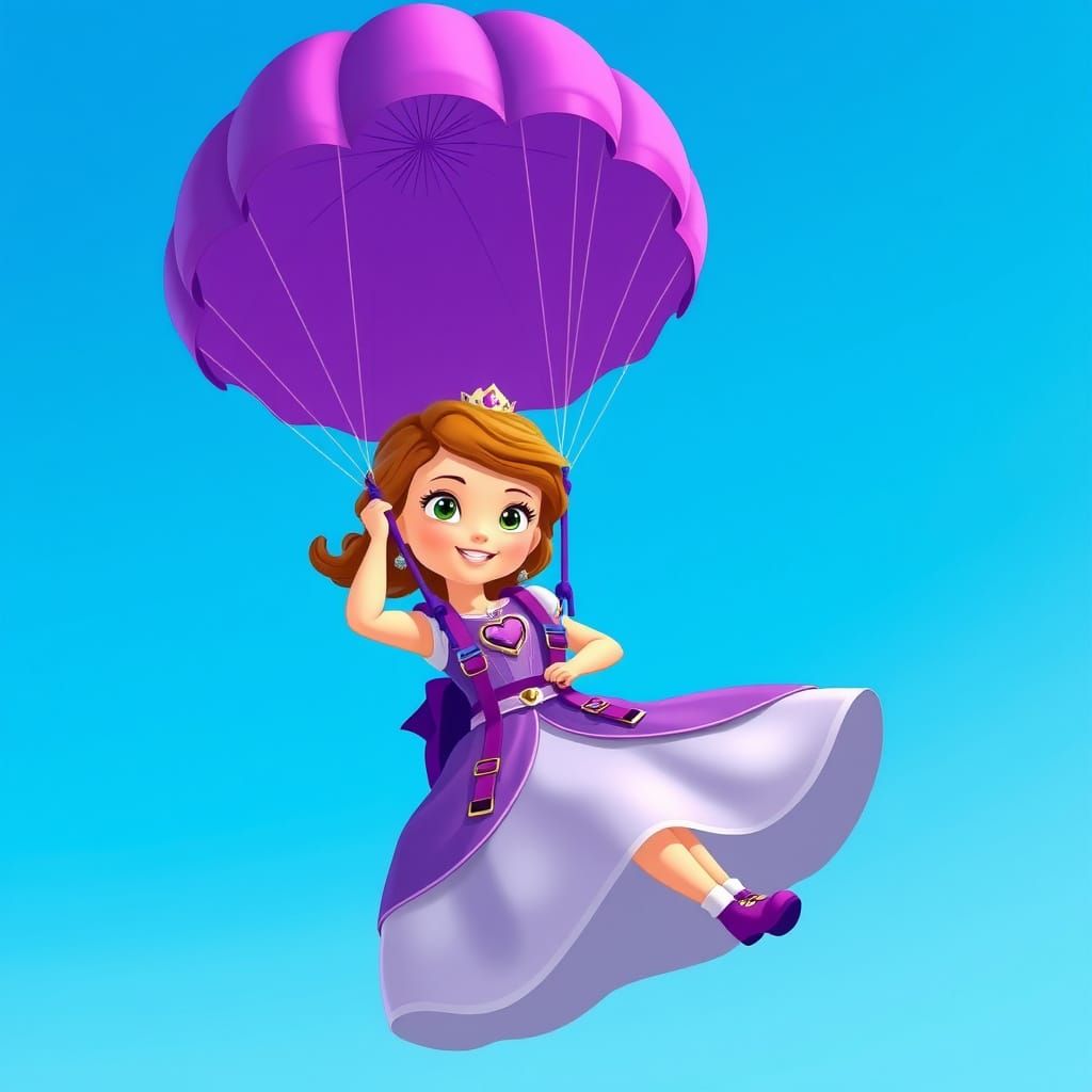 Princess Sofia Parachuting in Whimsical Style