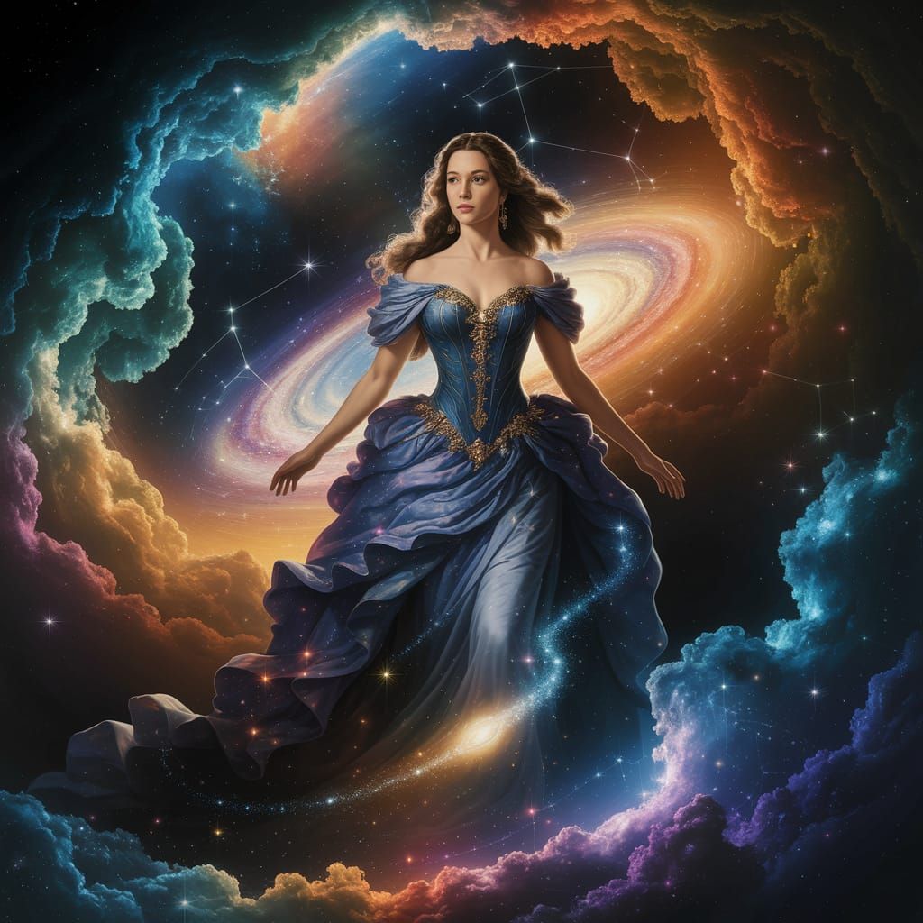 Cosmic Woman in Baroque Sci-Fi Style