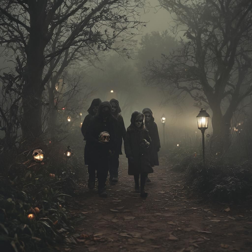 Children Fleeing a Haunted Mansion in a Dark, Gothic Atmosph...