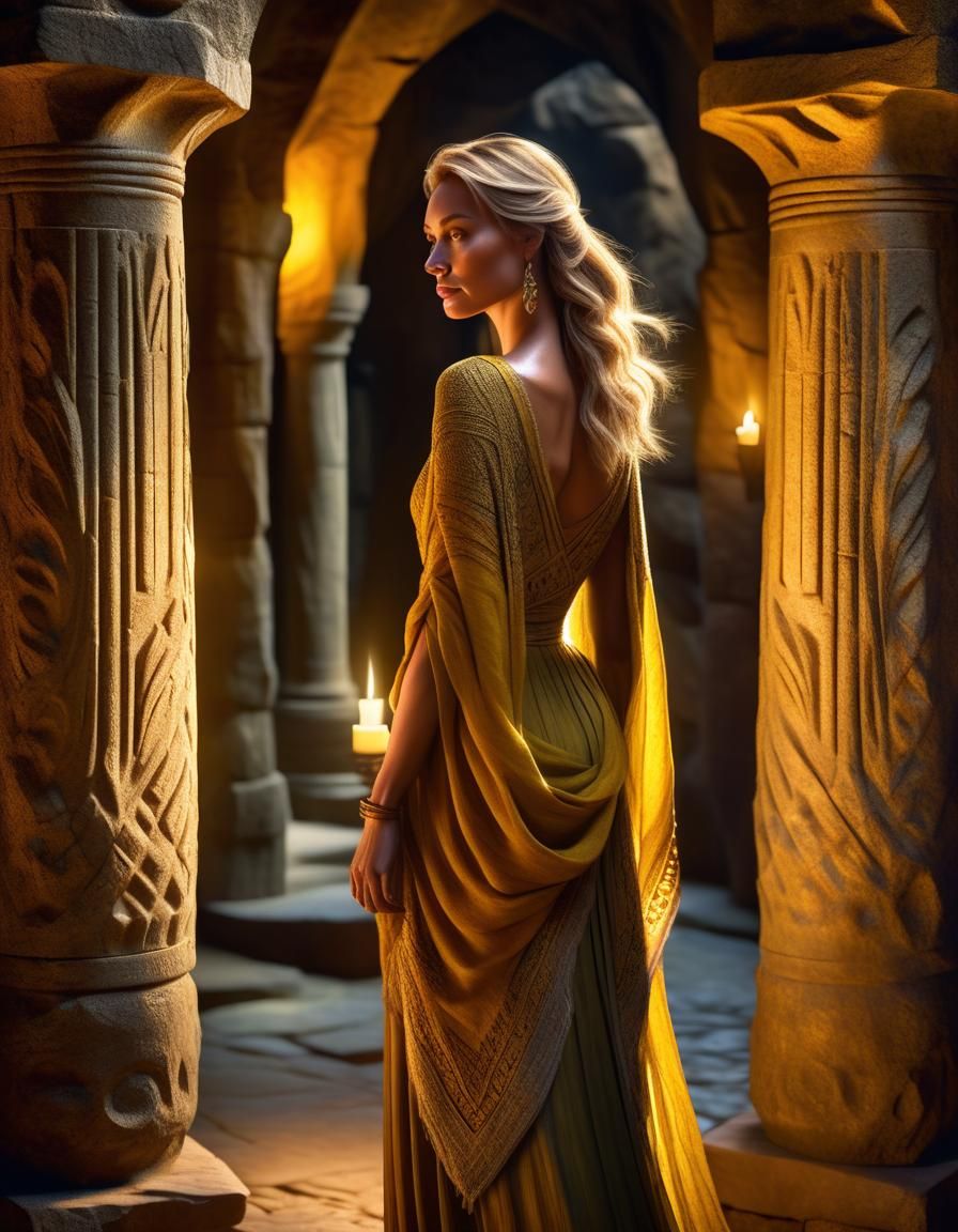 Radiant Door in Smoky Cavern with Woman