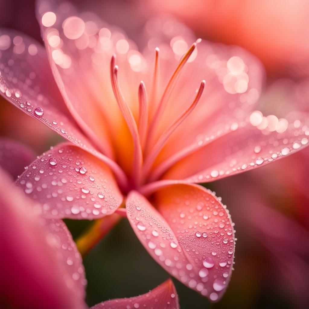 Dew-Kissed Plant: Ethereal Close-Up in Pastel Colors
