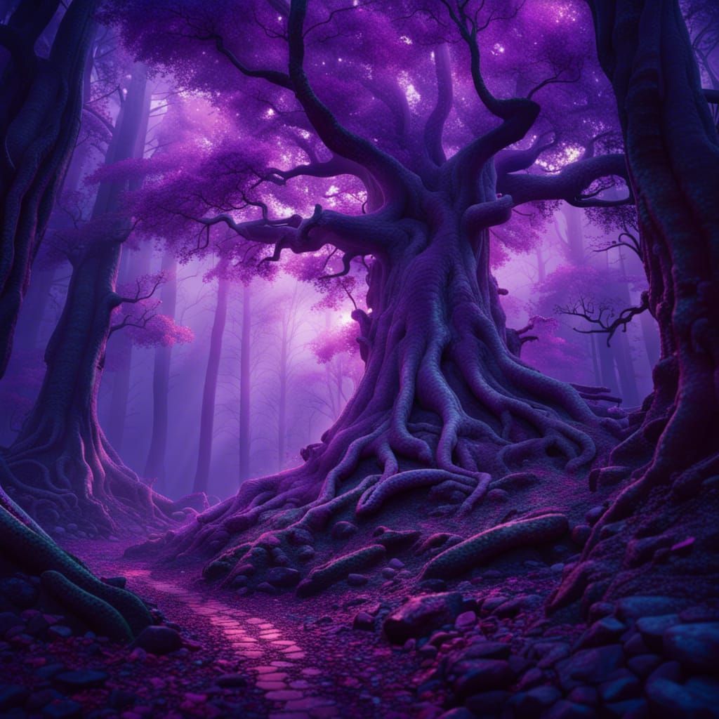 Enchanted Purple Forest: A Fantasy Matte Painting