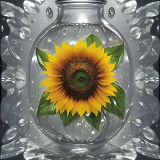 Hyperrealistic Glass Sunflower Macro Photograph