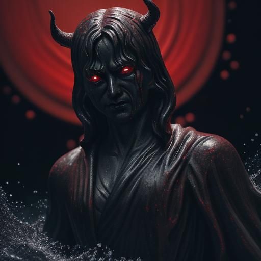 Horrific Demon Politician Statue in Black Silk