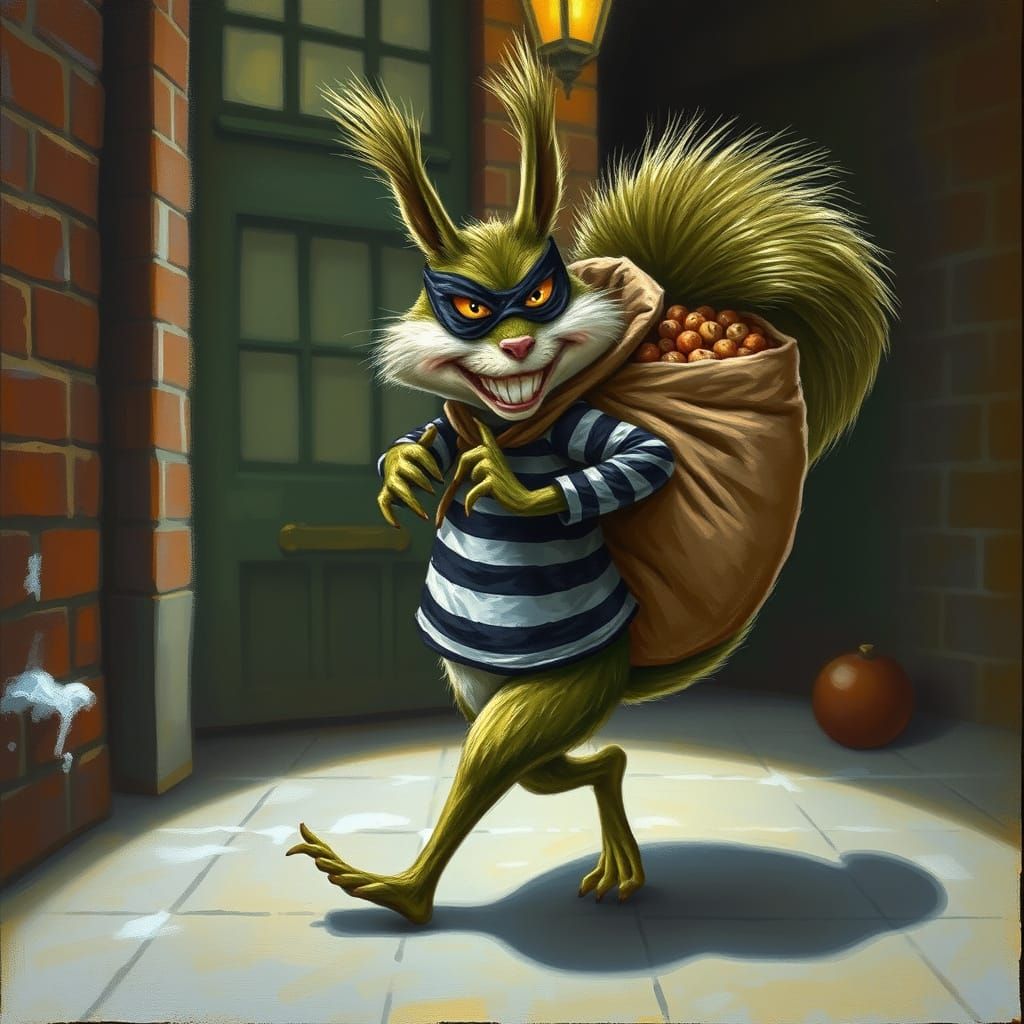 Grinch Squirrel Steals Nuts in Spotlight