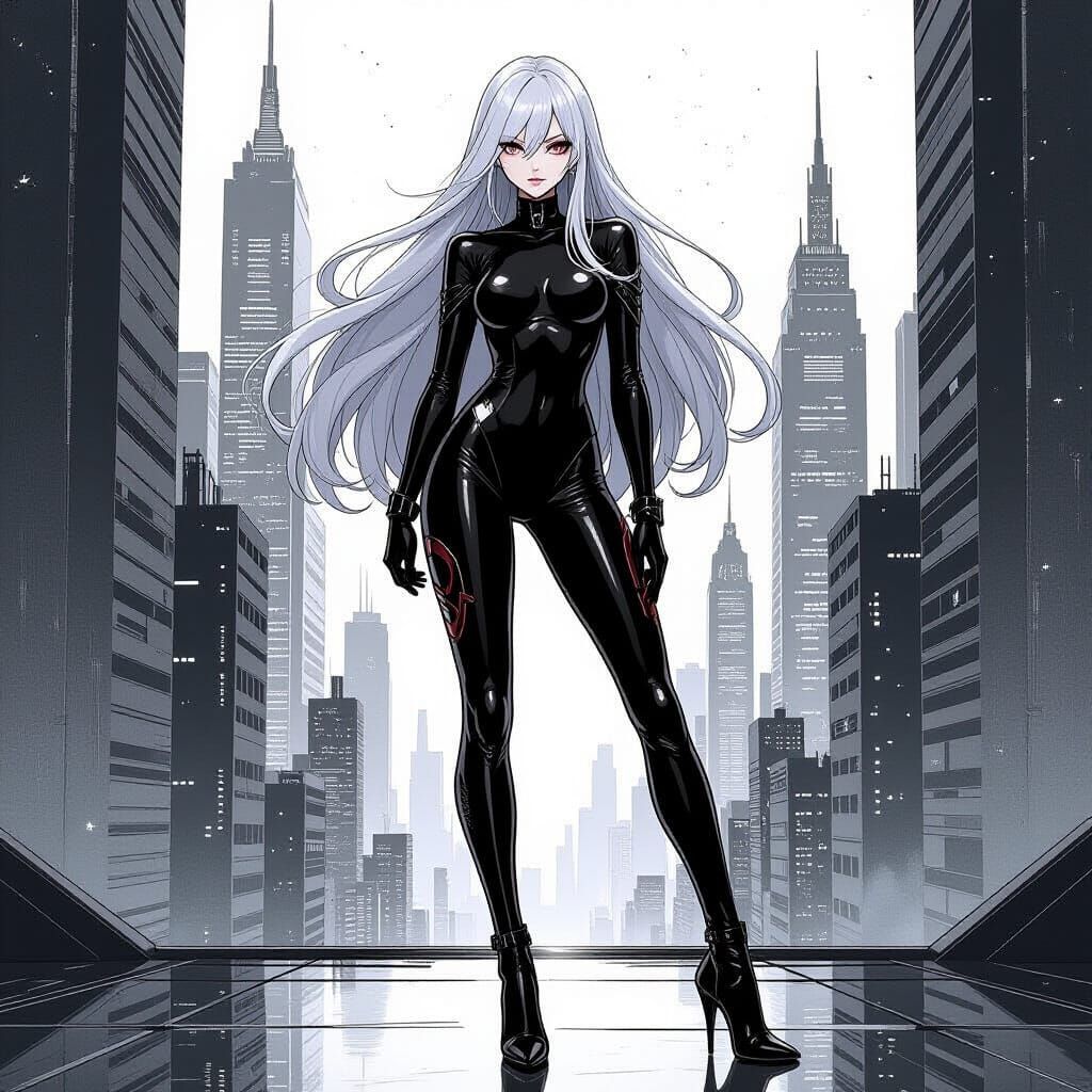 Androgynous Anime Character in Futuristic Metropolis