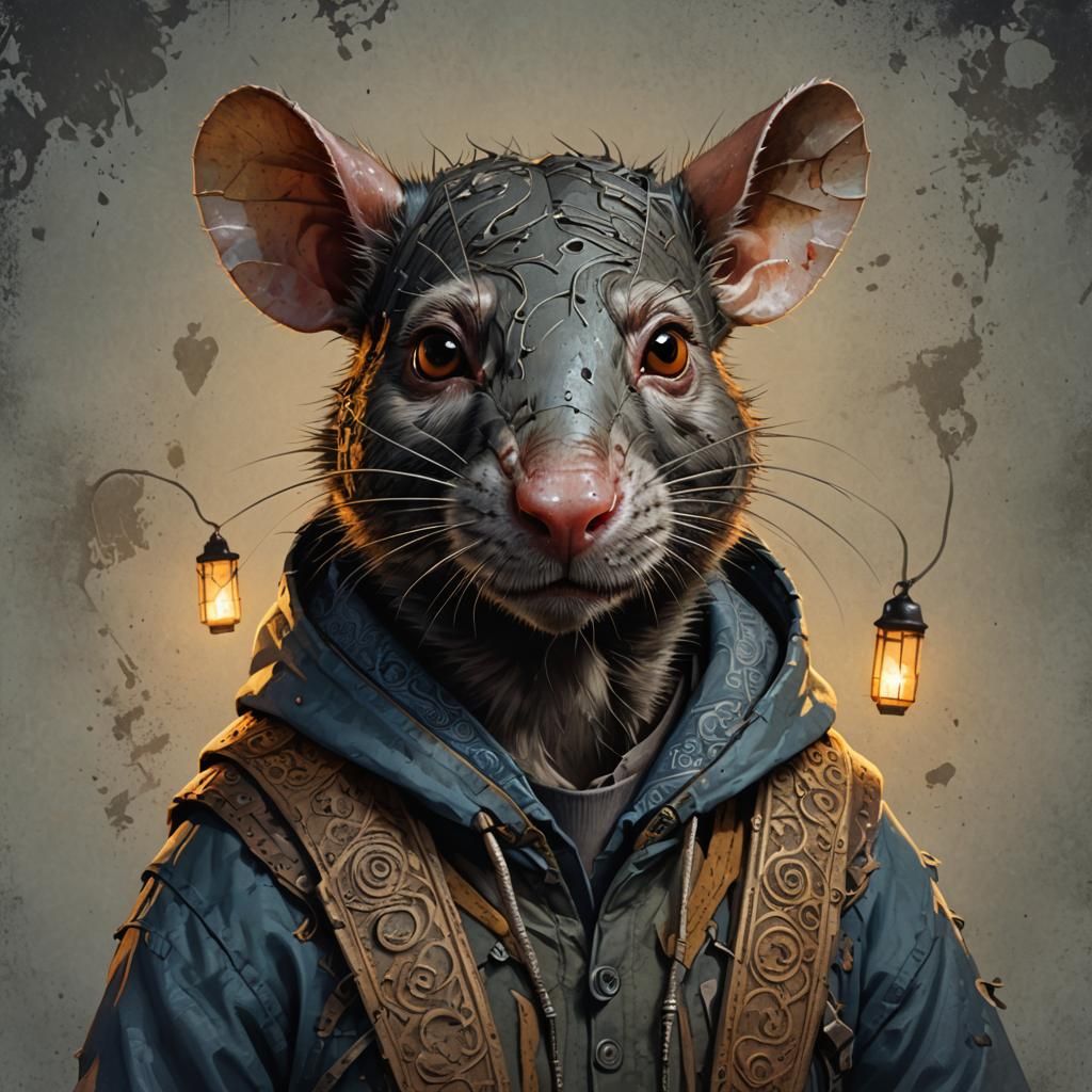 Hyperrealistic Rat-Human Portrait in Dark Fantasy Style