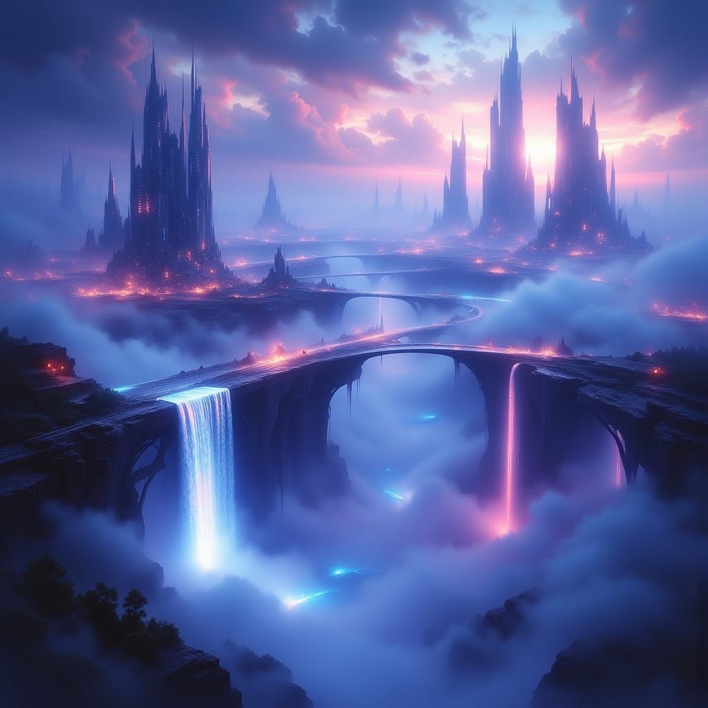 Futuristic Floating City Above Clouds in Sci-Fi Style