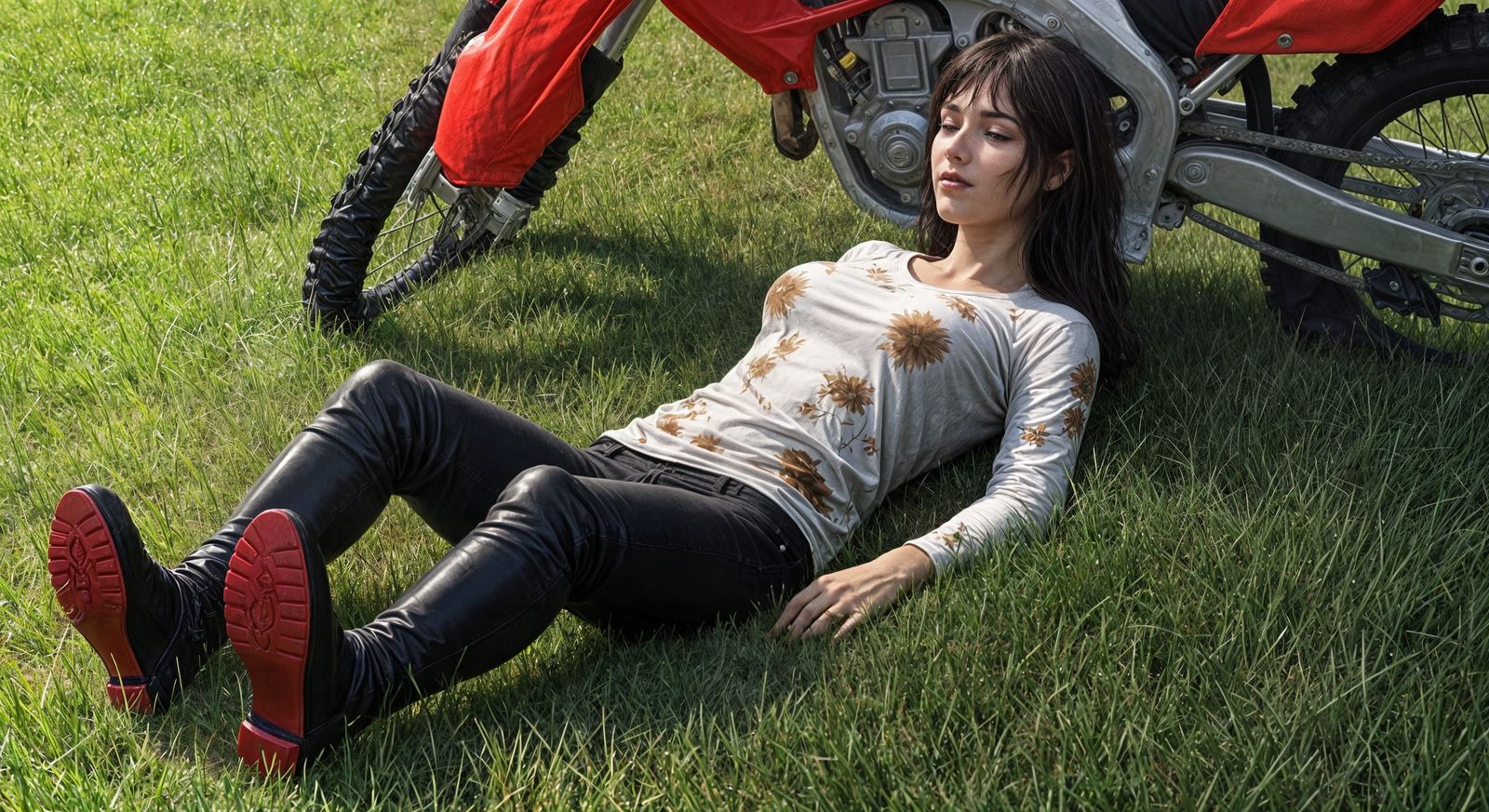 Woman Resting After Dirt Bike Training Session