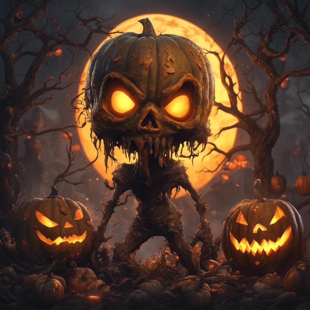 Cartoon Halloween Jack-o'-Lantern and Zombie