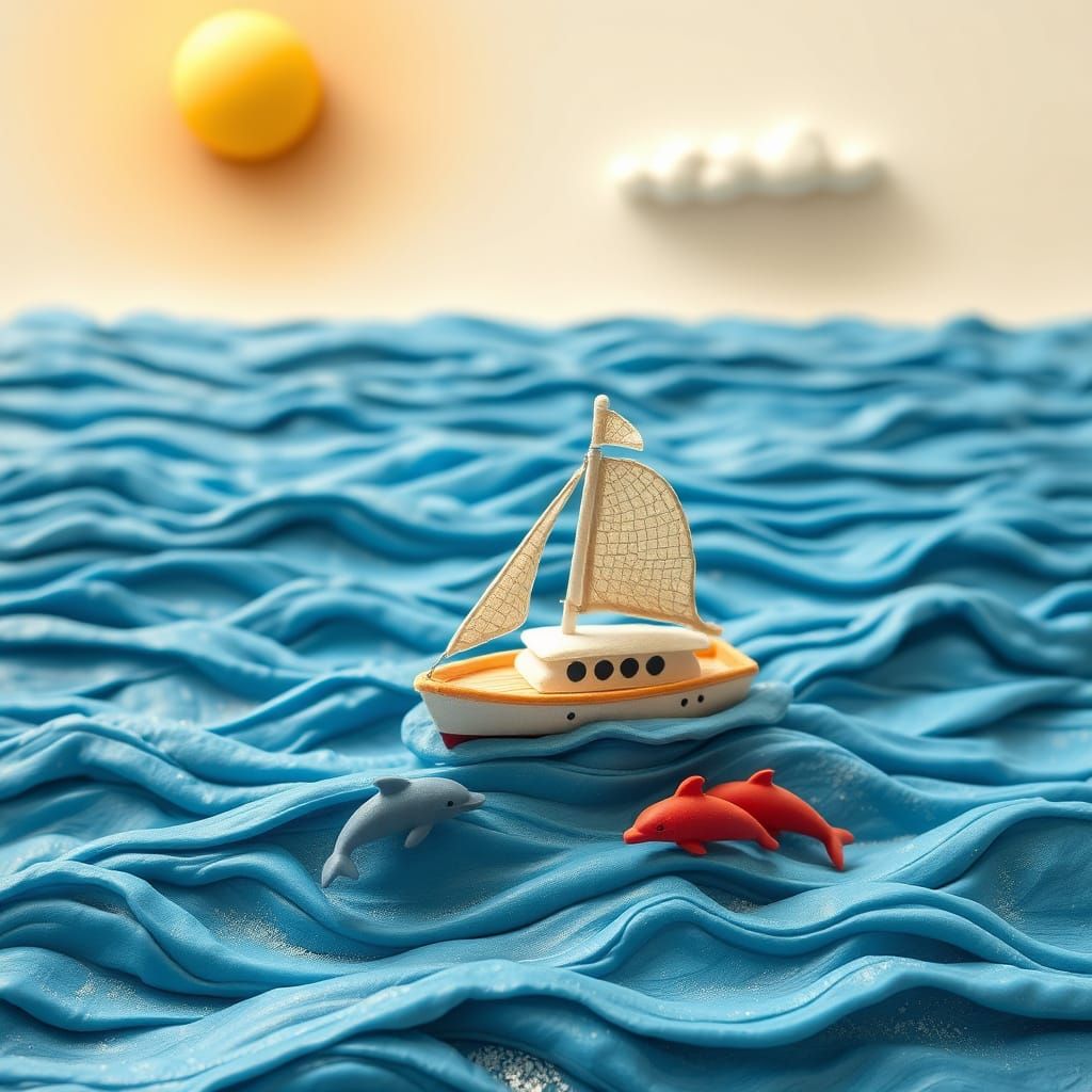 Whimsical Plasticine Yacht on Undulating Waves