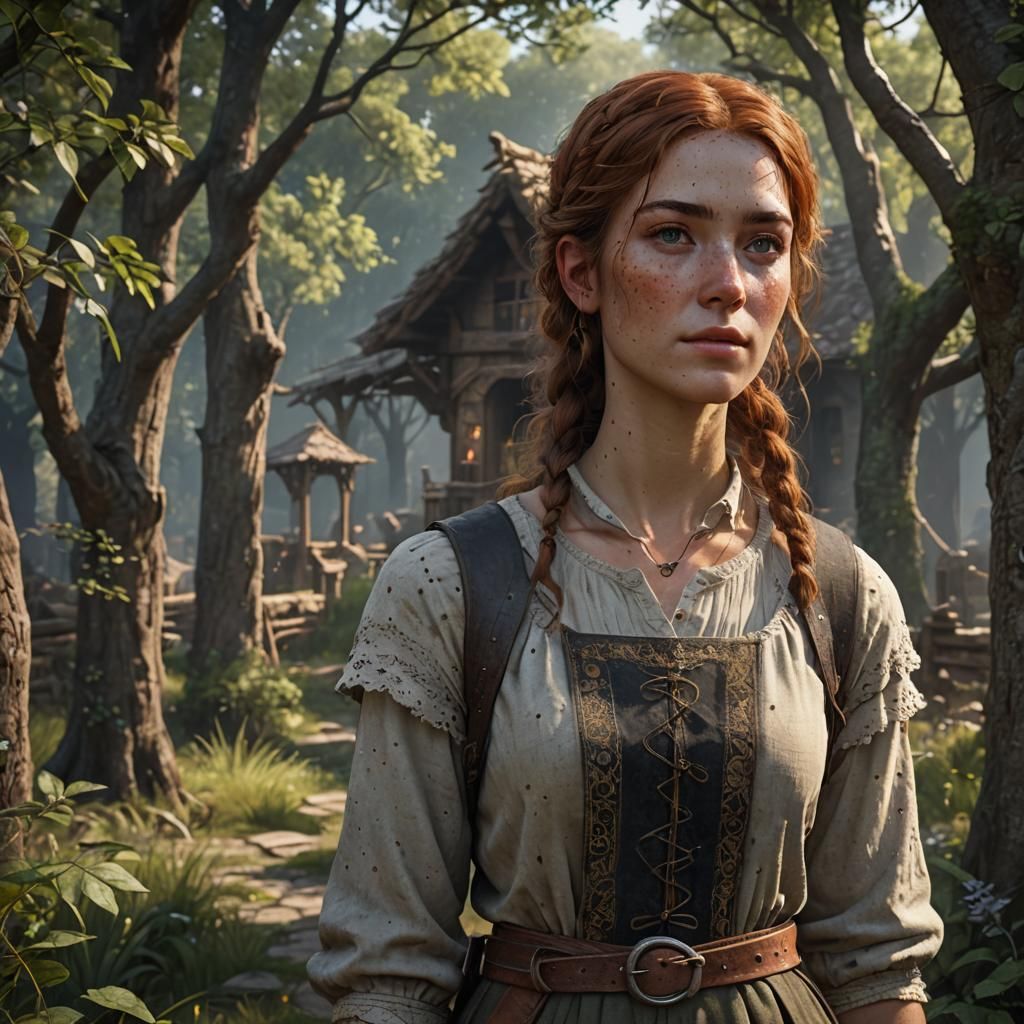 Freckled Peasant Girl and Brother: Fantasy Concept Art